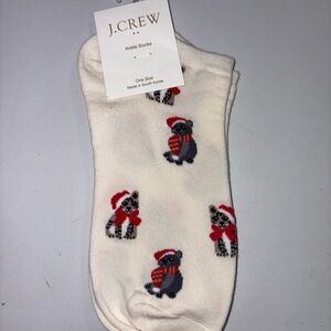 J. Crew Cream Socks with Festive Cat Design trending style ankle sock